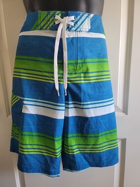 Mossimo Supply Co. Blue & Green Striped Board Shorts